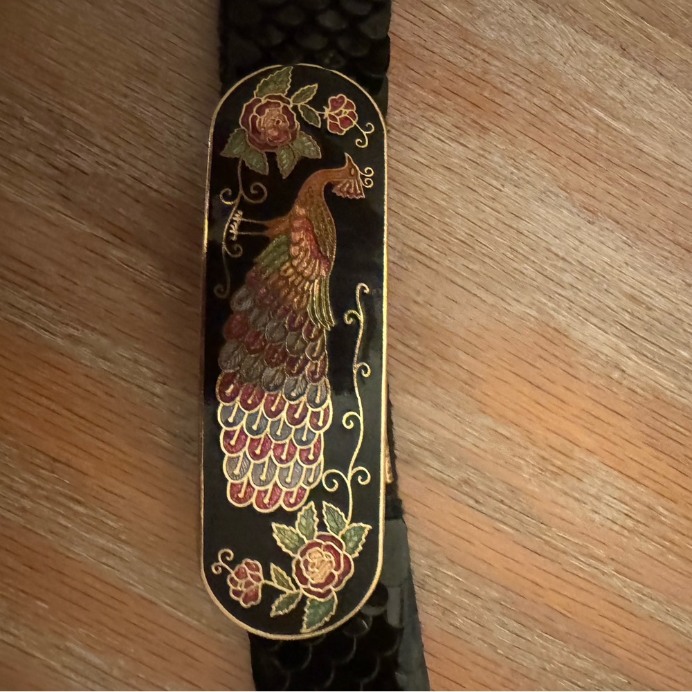 Vintage black elastic belt oriental buckle small